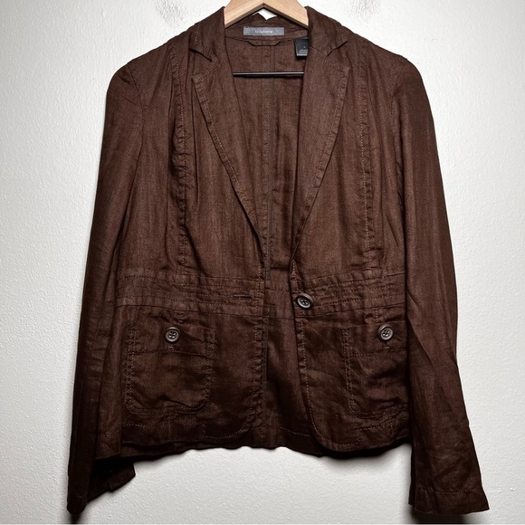 VTG Women Liz Claiborne 100% Linen Blazer Jacket 4 Chocolate Brown Academia - Picture 1 of 9